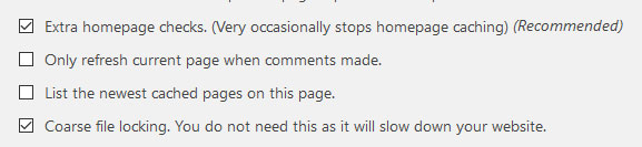 Other WP Super Cache Options